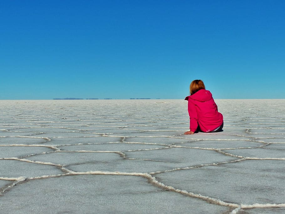 塩の平原, ボリビア, 静けさ, 風景, サラリー, 自然, 空, 一人, 青, 澄んだ空