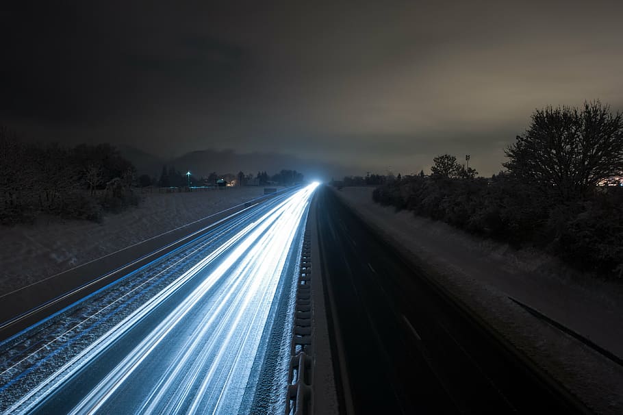 time-lapsed photography, vehicle, running, road, nighttime, time, lapse, national, highway, light