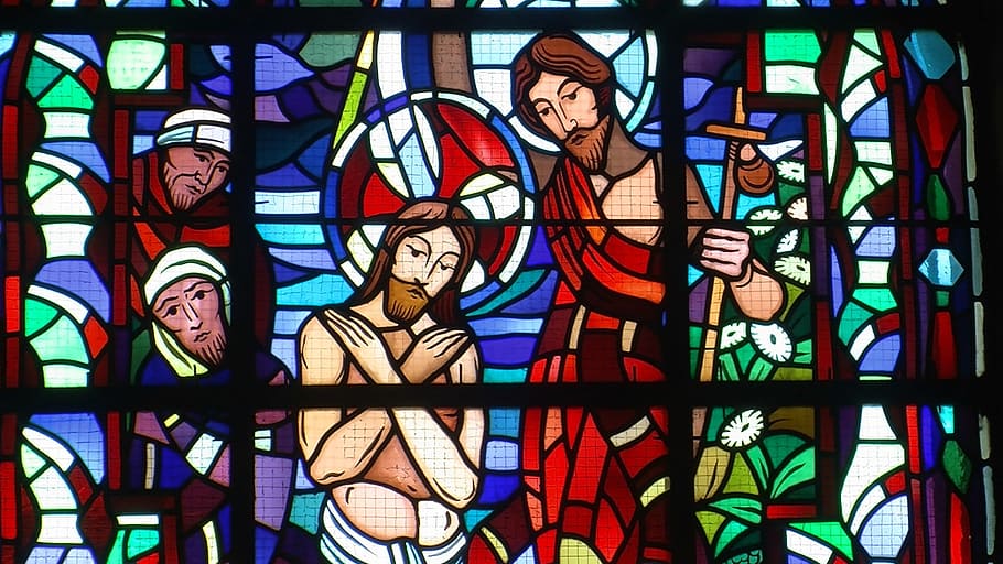 stained glass decor, stained glass windows, france, jesus, church, catholic, baptism, stained glass, multi colored, glass