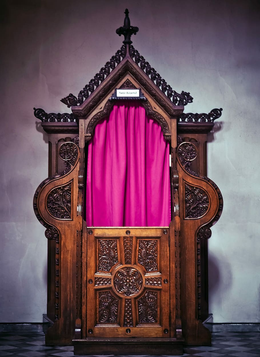 brown wooden room, room, confessional, church, furniture pieces, catholic church, believe, confession, sacrament of penance, absolution