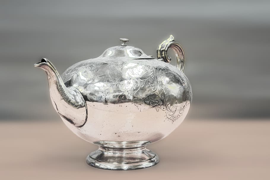 gray, steel turkish tea pot, stainless steel, kettle, fancy, tea, teapot, tea party, elegant, garden
