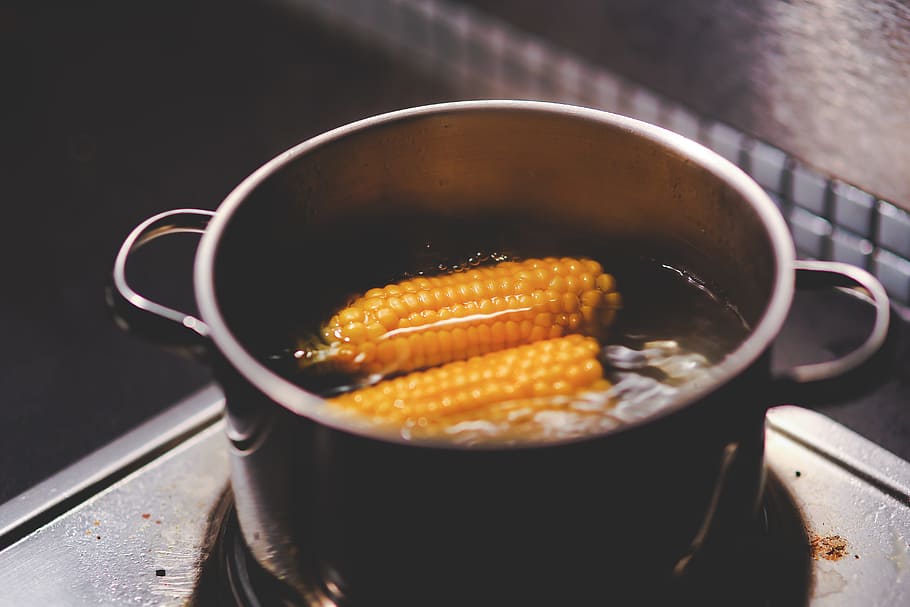 dutch oven, filled, Cooking, Boiling, Corn, Food, Water, food and drink, heat - temperature, fried