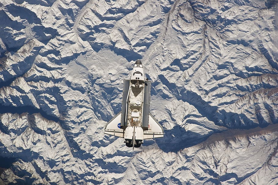 aerial, white, gray, aircraft, atlantis, space shuttle, andes, mountains, south america, iss