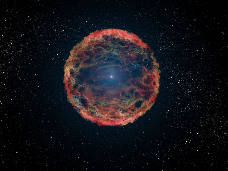 red, yellow, galaxy, supernova, artist, impression, rendering, type 11b, cosmos, space