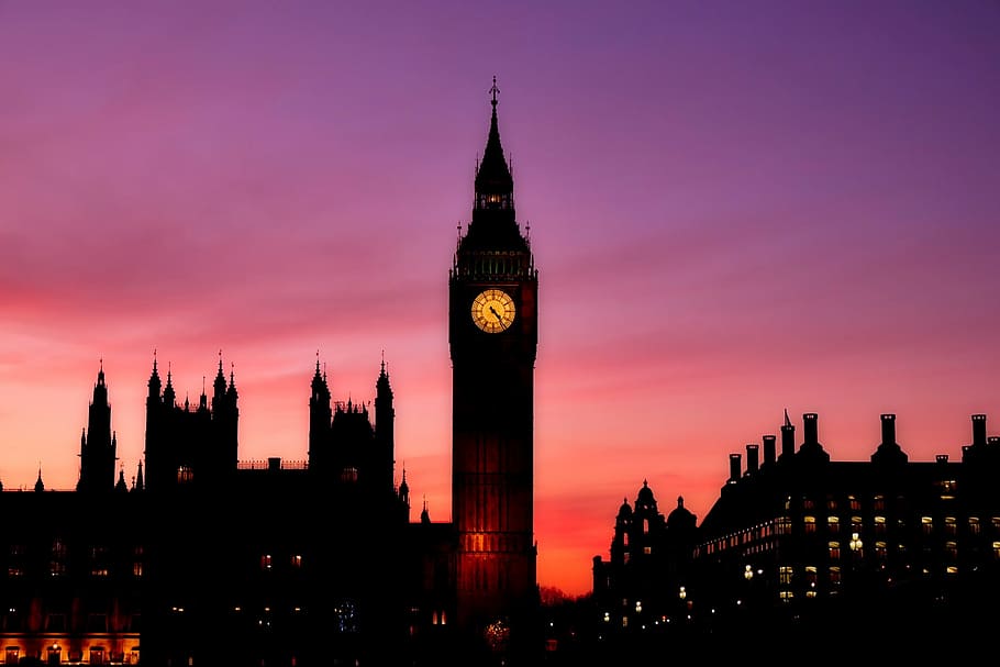 silhouette photo, big, ben, london, england, great britain, big ben, parliament, architecture, landmarks
