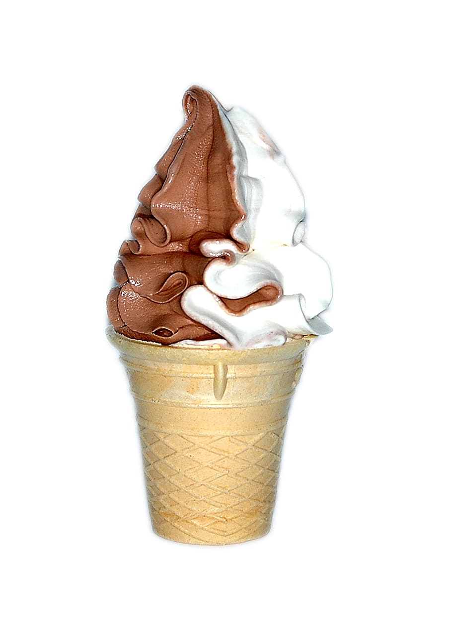 cono, chocolate, helado de vainilla, helado, helado suave, bolsa de crema, hielo, schokoeis, postre, postres
