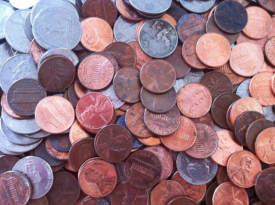 colección de monedas de valor variado, monedas, dinero, finanzas, centavos, cambio, gran grupo de objetos, fotograma completo, fondos, abundancia