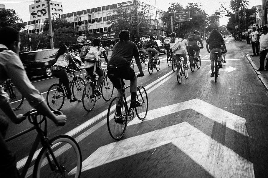 grupo, pessoas, equitação, bicicletas, estrada, bicicleta, passeios, protesto, multidão, méxico