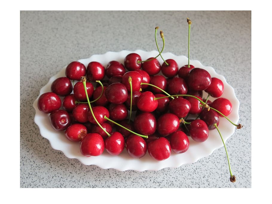 Cherries, Plate, Fruit, Eat, fruits, red, cherry harvest, sweet cherry, dessert, summer