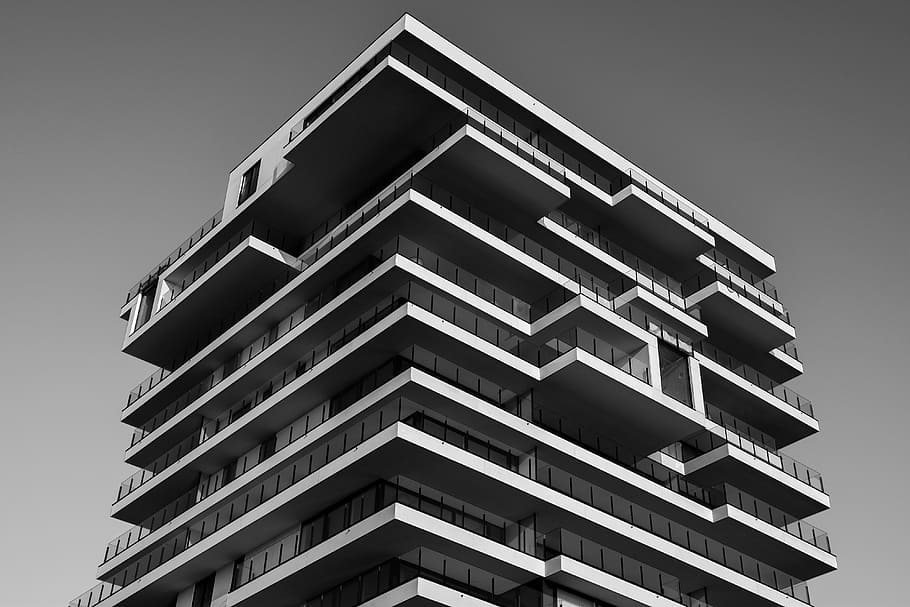 gray, high, rise building, low, angle photography, apartment, architecture, building, corporate, glass
