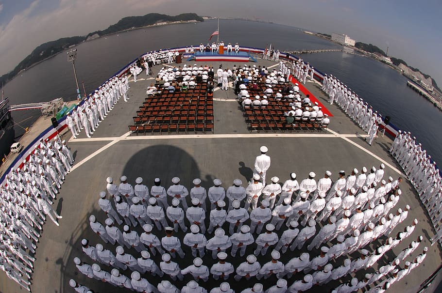 Barco, portaaviones, Yokosuka, Japón, montañas, mar, océano, agua, formación, tropas