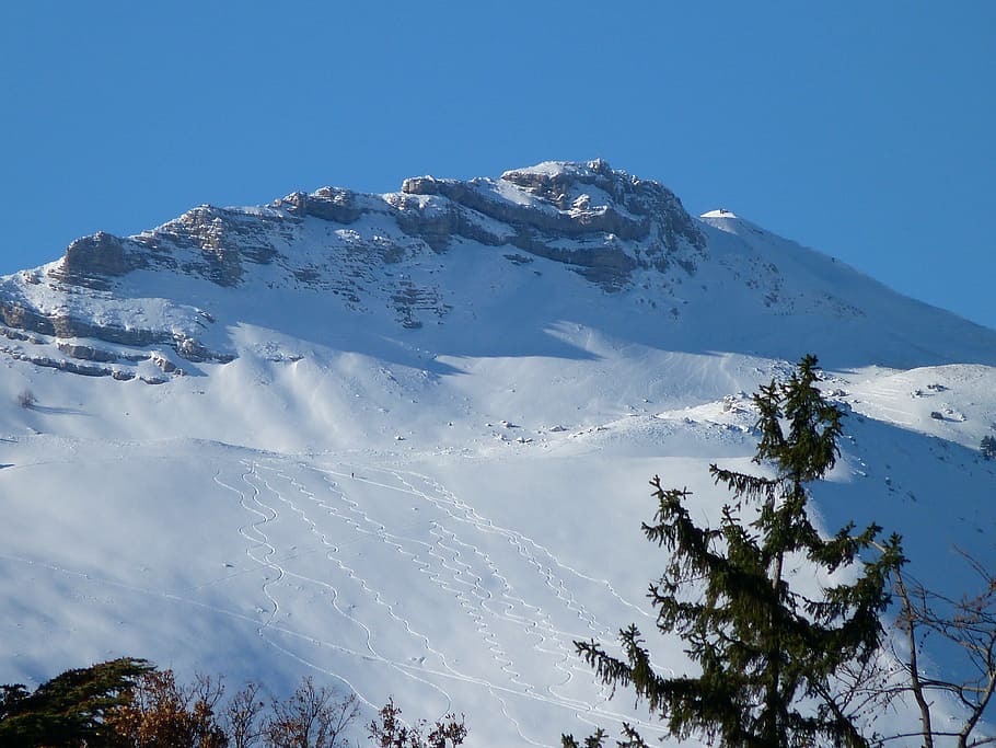 Montanha, Nevado, Inverno, Caminhadas, Hautes-Alpes, França, Esqui, Paisagem, Parede do Pico de Gize, dia