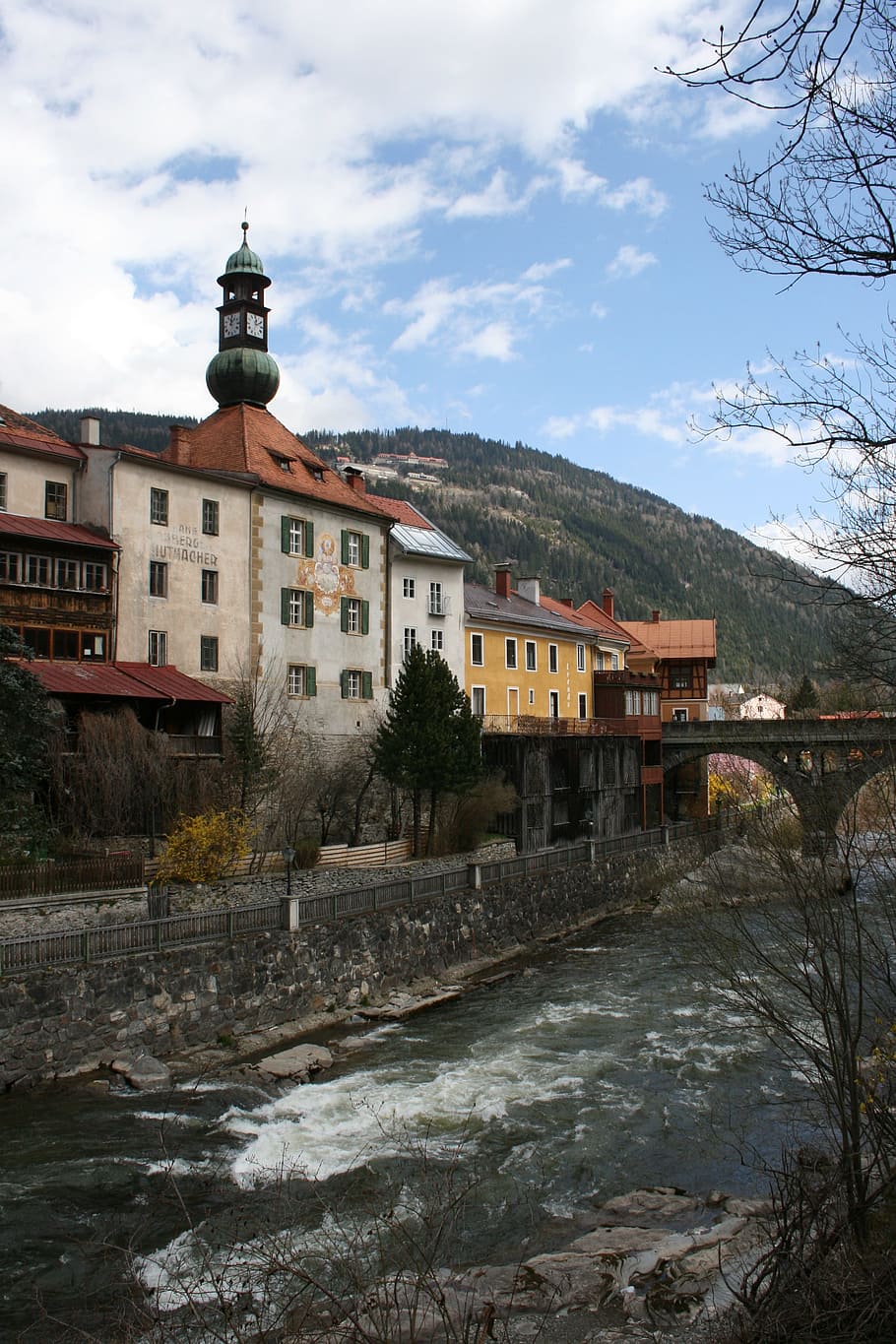 murau, styria, austria, river, city, water, bridge, built structure, architecture, sky