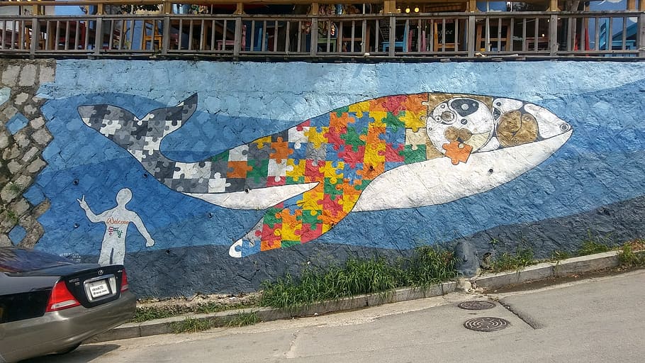mural, whale, republic of korea, art and craft, creativity, day, architecture, built structure, graffiti, multi colored