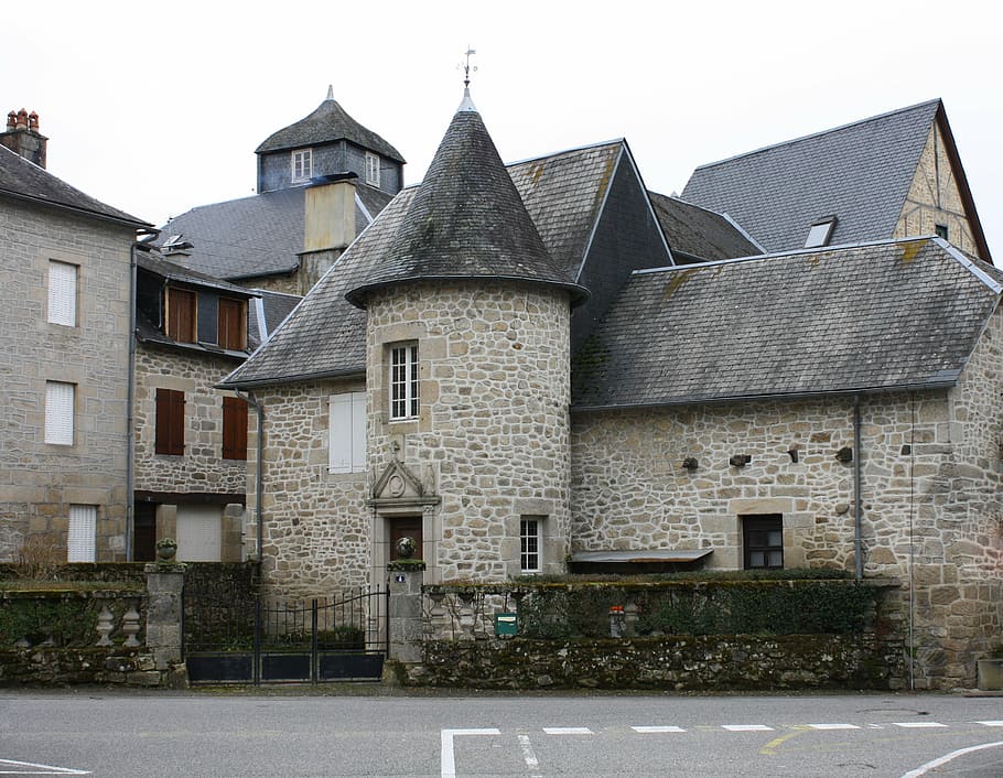 house turret, ancient stone houses, french village houses, house tower, houses france, medieval town houses, building exterior, architecture, built structure, building