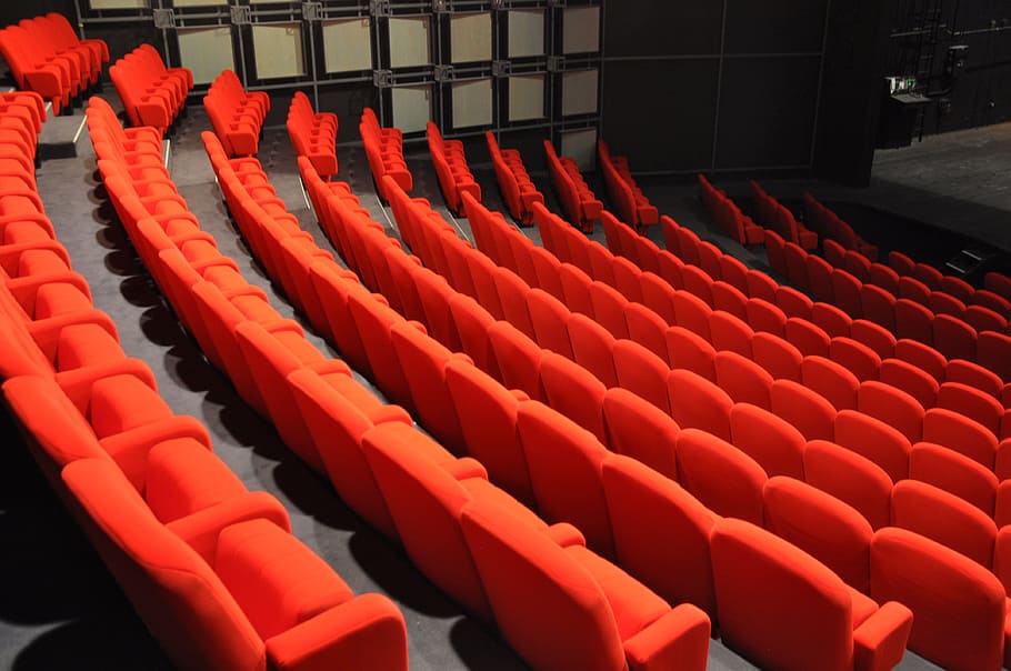 kursi teater merah, merah, teater, kursi, pertunjukan, publik, penonton, adegan, teater teater, cahaya