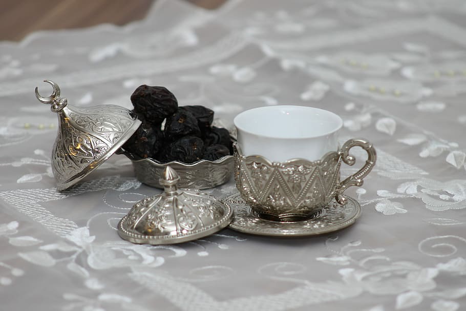 white ceramic cup, Turkish, Mocha, Dates, Drink, Eat, turkish mocha, ramadan, islam, iftar
