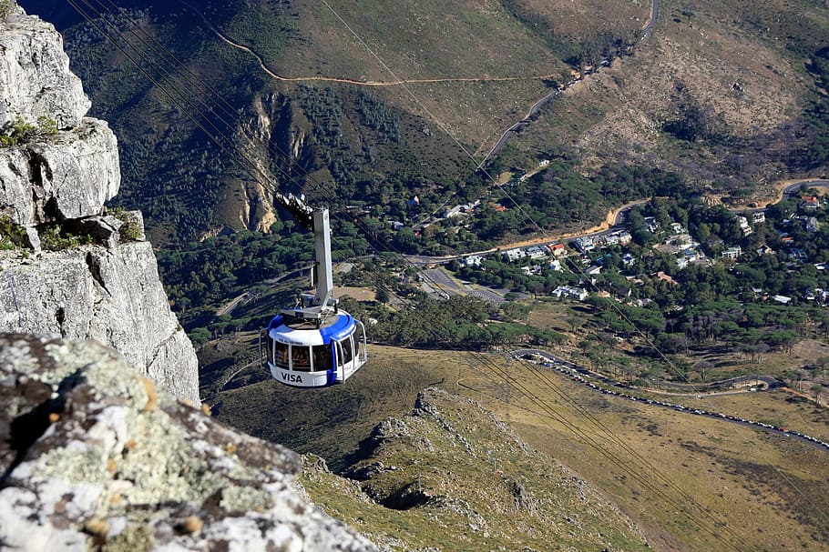 South Africa, Table Mountain, Cable Car, outlook, gondola, mountain, rock - object, landscape, mountain range, scenics