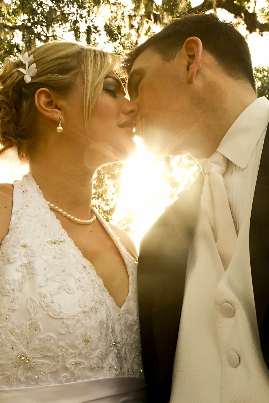 man, woman, kissing, bride, groom, wedding, marriage, love, kiss, married