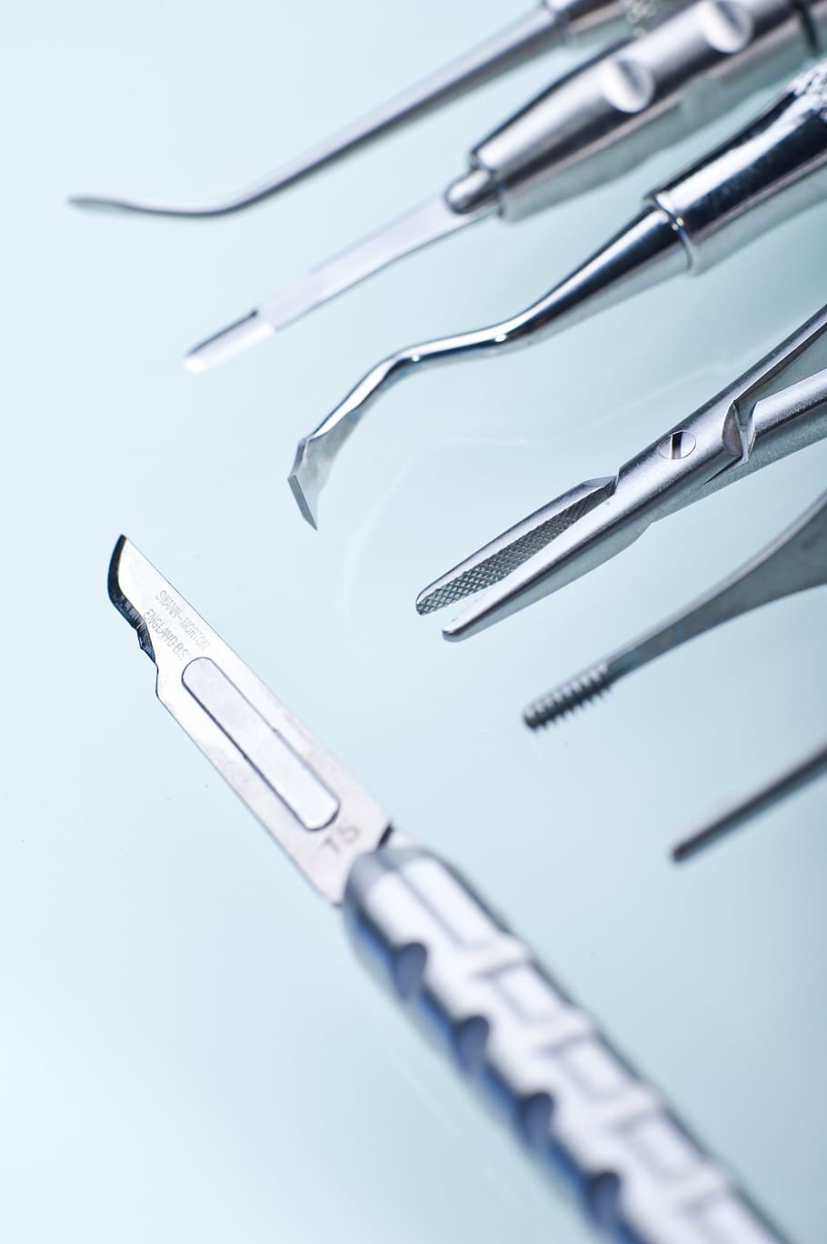 gray, stainless, steel, medical, tools, dentist, dental tools, scalpel, teeth, the doctor
