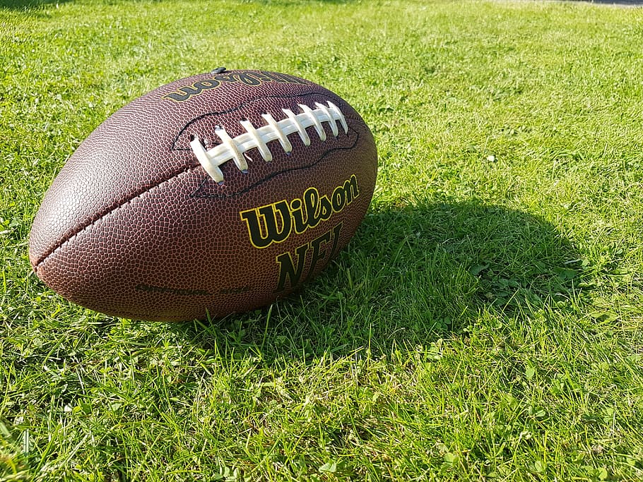 brown, wilson football, green, grasses, daytime, american football