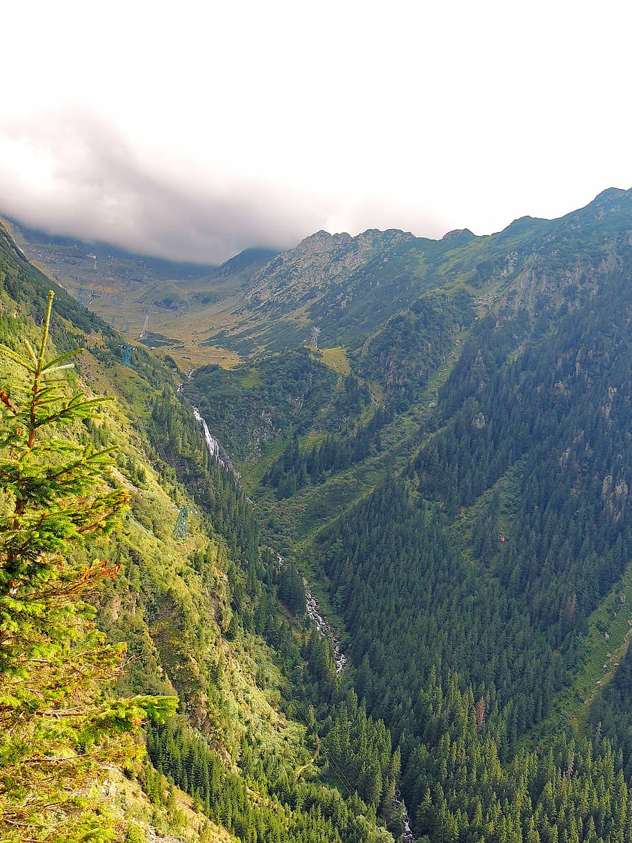 montanha, paisagem, cascata, nuvem, natureza, floresta, parque nacional, romênia, cenas, ao ar livre