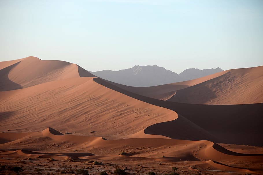 coklat, pegunungan gurun, siang hari, namibia, gurun, pasir, bukit pasir, debu, kekeringan, sahara