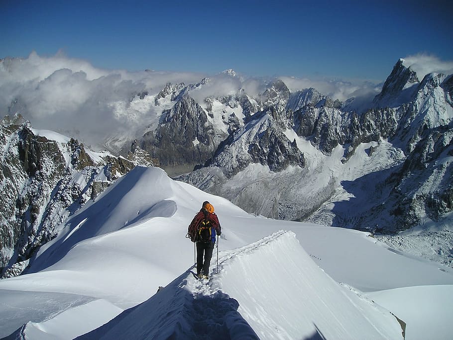 persona, para caminar, hielo, cubierto, camino, montaña, pasar, durante el día, Grandes coros, Chamonix