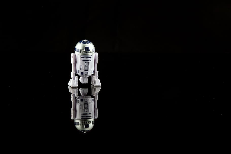 star, wars, r2-d2, toy, reflecting, black, surface, rd2d, starwars, war of the galaxies
