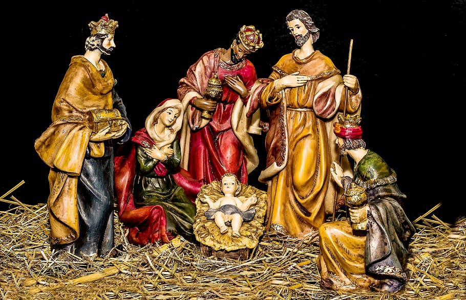 nativity figurine, set, christmas crib figures, jesus child, birth of jesus, maria, joseph, jesus, holy three kings, nativity scene
