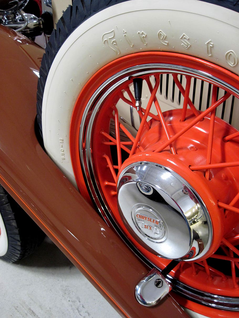 Chrysler, Sport Coupe, Tire, chrysler sport coupe, 1932, antique cars, red, transportation, car, wheel