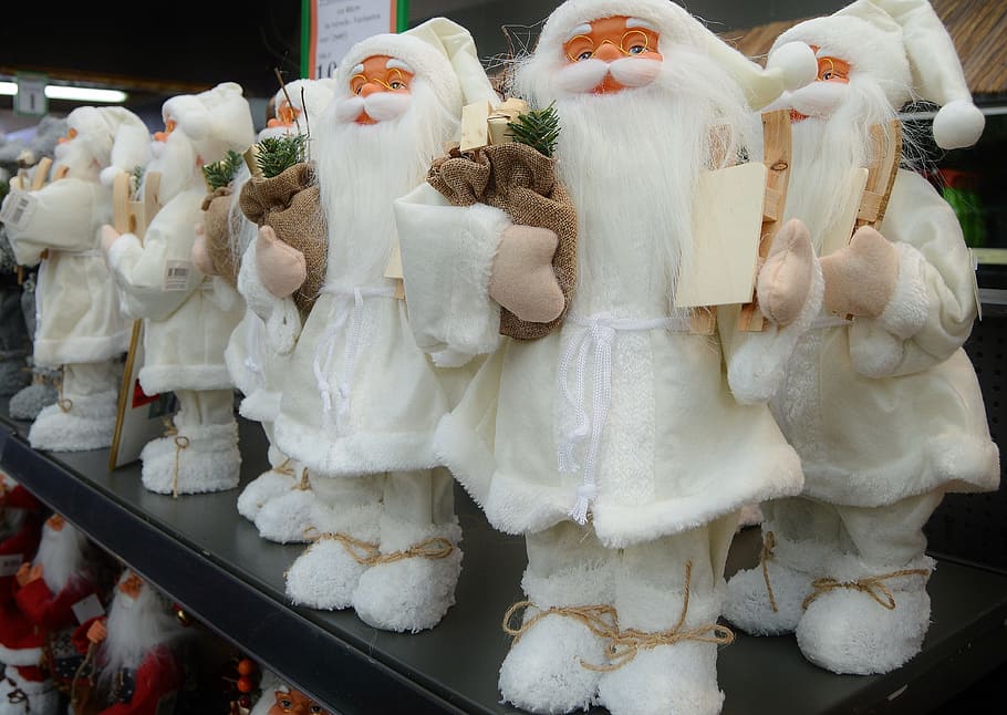 santa clauses, nicholas, figures, christmas, decoration, white, christmas decoration, atmosphere, freshness, for sale