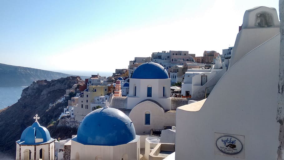 Santorini, Grecia, casas blancas, islas Cícladas, oia, iglesia, mar egeo, mar, isla, arquitectura