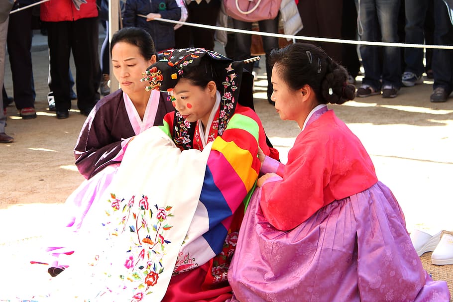 korean traditional wedding, bride, marriage, ceremony, wedding, cultural, woman, marry, female, celebrate