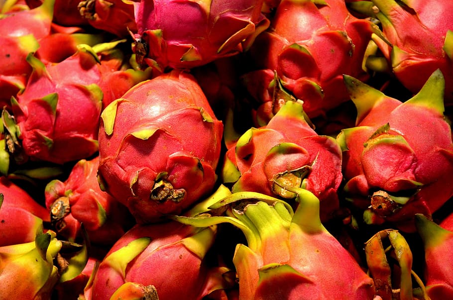red fruits, dragon fruit, fruit, food, pitaya, pitahaya, tropical, freshness, red, healthy eating