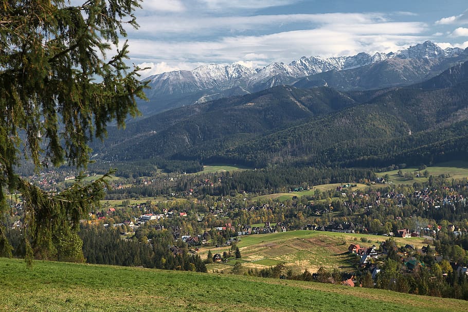 landscape of mountain, mountains, tatry, polish tatras, view of zakopane, nature, autumn, sunny day, the purity of the, clarity