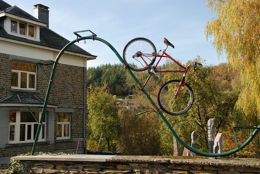 sepeda, gambar, seni, karya seni, dekorasi, houffalize, Belgia, bersepeda, di luar ruangan, tua