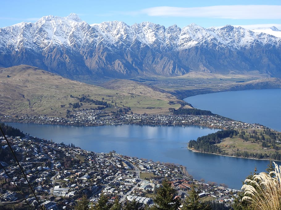 lake, queenstown, sky, snow-capped mountain, water, scenics - nature, mountain, beauty in nature, tranquil scene, tranquility