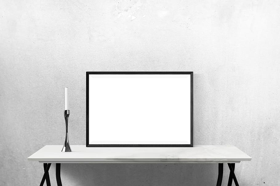 rectangular, white, board, black, wooden, frame, top, console, table, poster