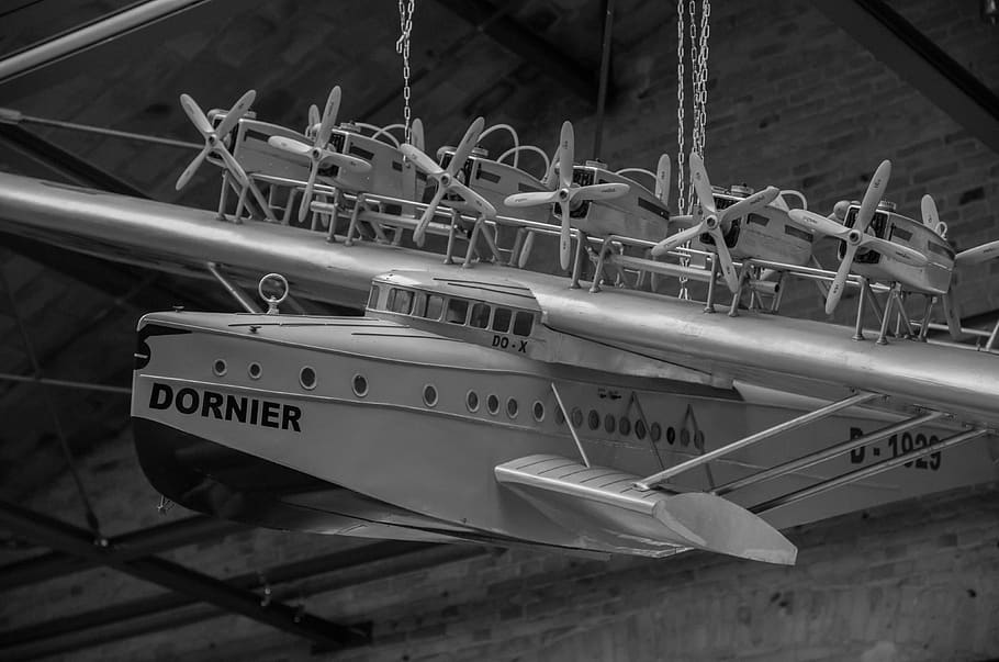 transport system, aircraft, industry, a journey of discovery, black and white photography, black and white, dornier, do-x, seaplane, mode of transportation
