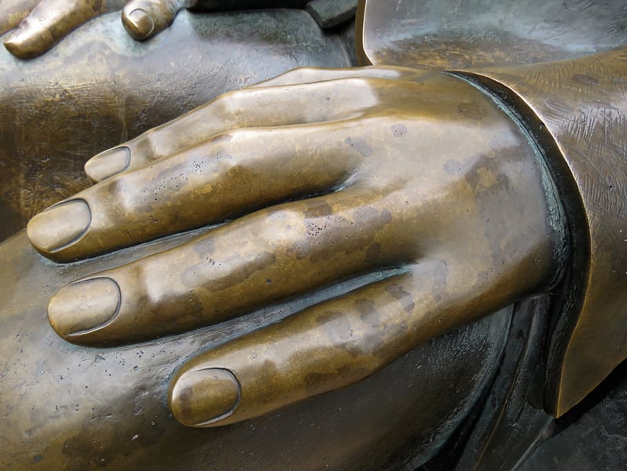 mano, dedo, uñas, humano, escultura, bronce, latón, cobre, metal, art