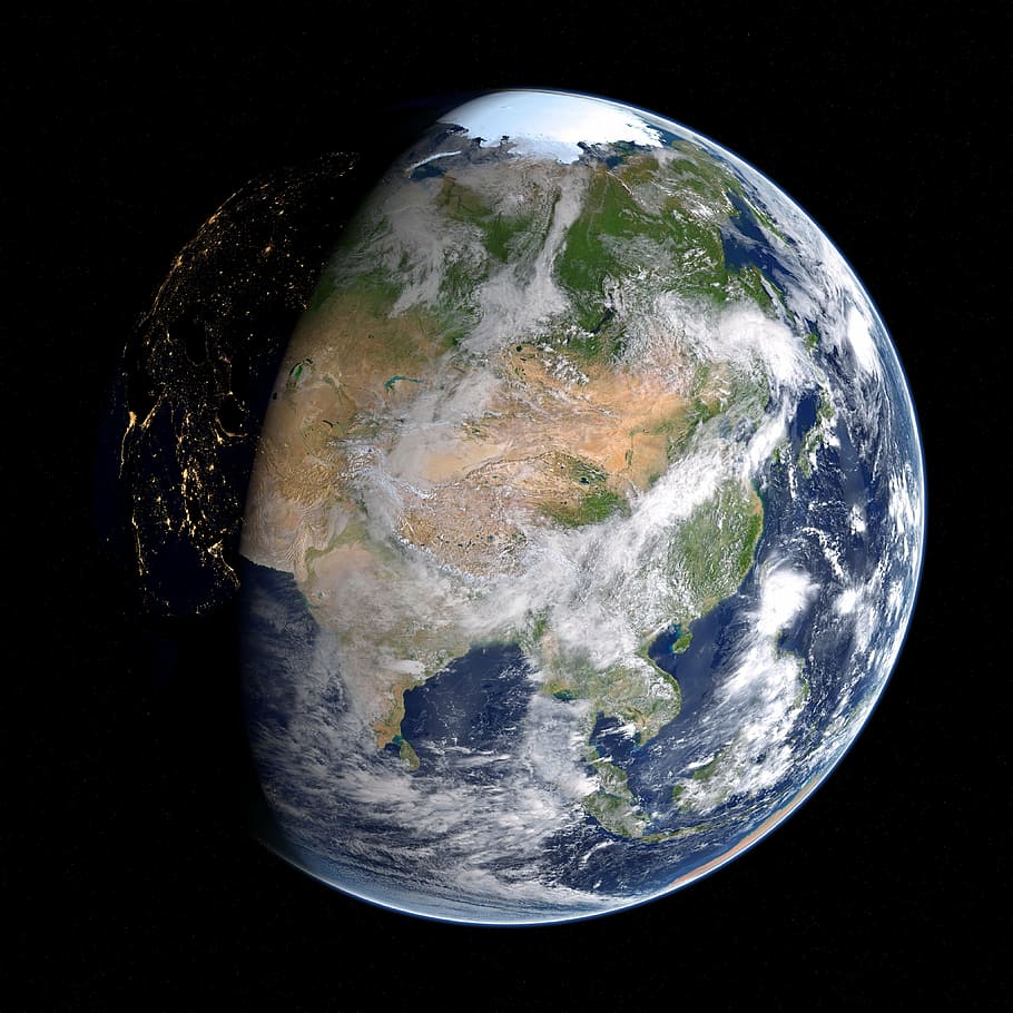 menanam bumi, bumi, asia, rusia, porselen, peta, planet, bola, orbit, geografi