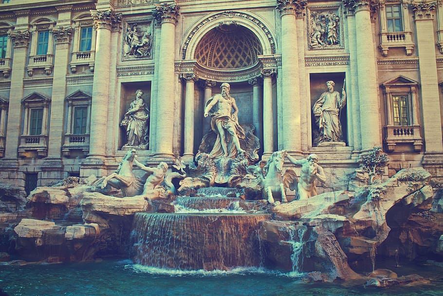 trevi fountain, rome, trevis, fountain, Trevi Fountain, Rome, Italy, architecture, art, statues, sculptures