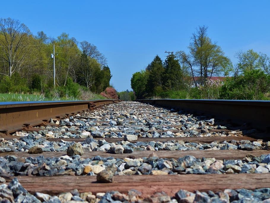 train tracks, train, railroad, rails, rail road, gettysburg, tree, rail transportation, railroad track, sky