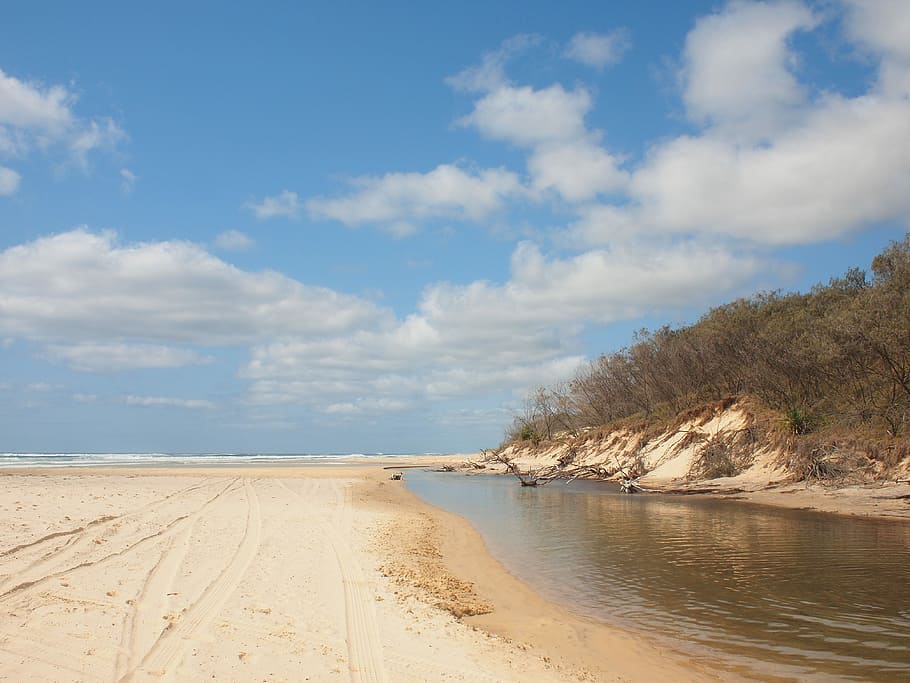Cielo, aire libre, viaje, Queensland, Australia, playa, arena, agua, costa, naturaleza