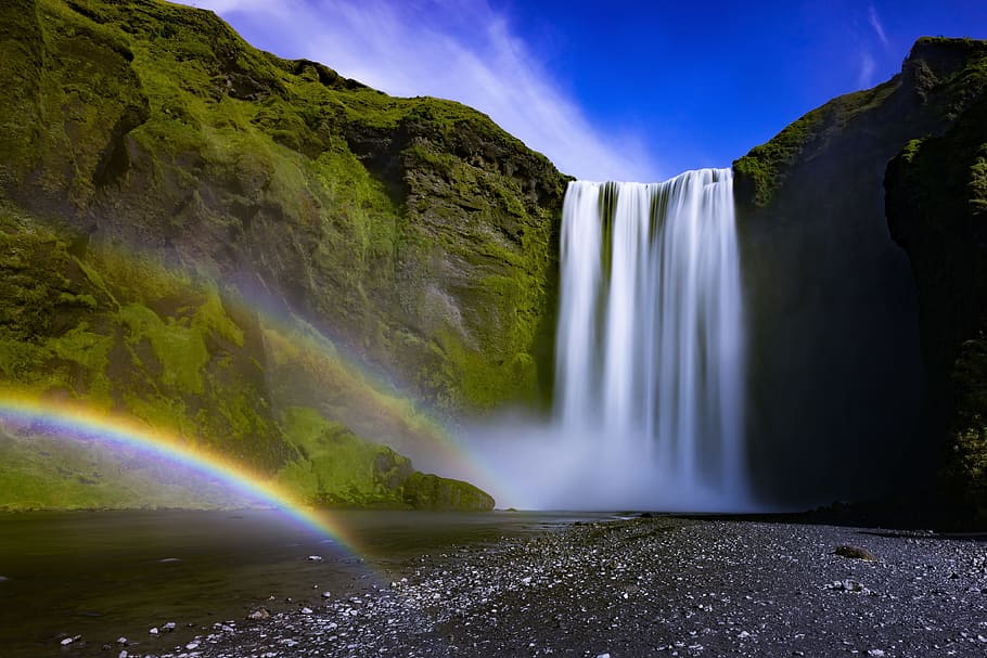 長い, 露出ショット, 滝, 長時間露光, ショット, アイスランド, 自然, 風景, 旅行, 水