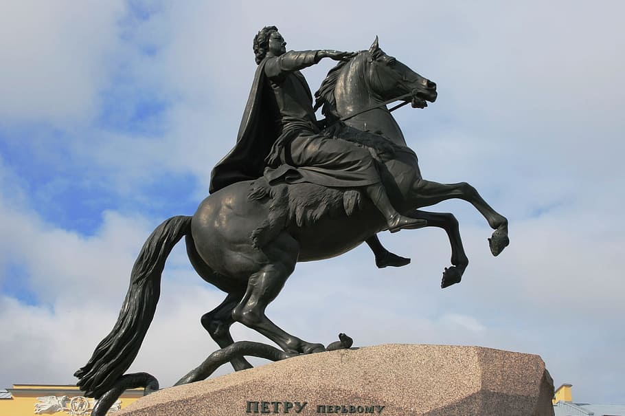 Statue, Black, Bronze, Monument, black, bronze, equestrian, horse, emporer, tsar, peter the great