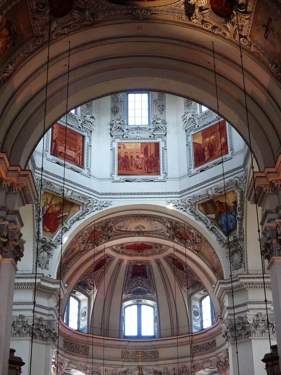 Salzburg Cathedral, Cathedral, Church, cathedral, church, roman catholic, italy, baroque building, nave, historic preservation, unesco world heritage