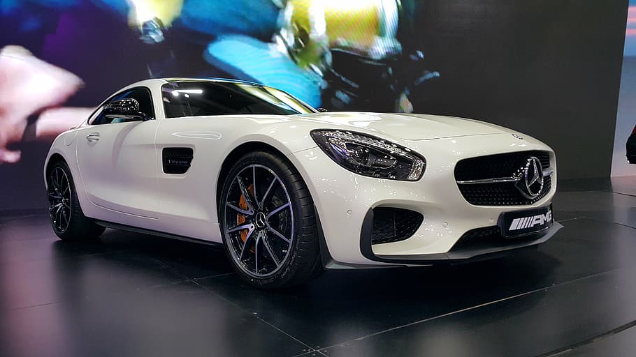 white mercedes-benz coupe, sports cars, finest cars, mercedes, exhibition, benz, white, mercedes-amg gt s, buy turbo engine, car