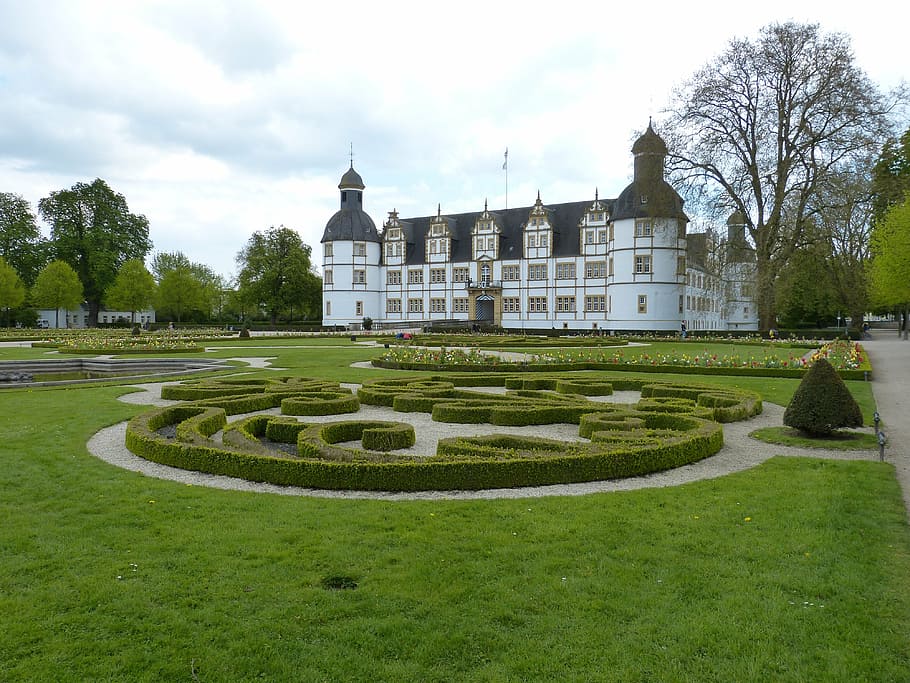 paderborn, castillo, neuhaus, schloß neuhaus, lugares de interés, parque, arquitectura, baja sajonia, boj, árbol
